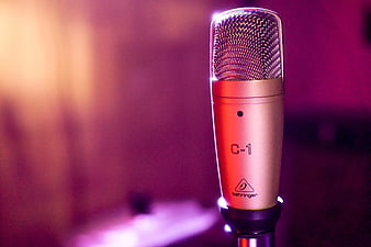 Close-up of Behringer C-1 Microphone with Purple Lighting