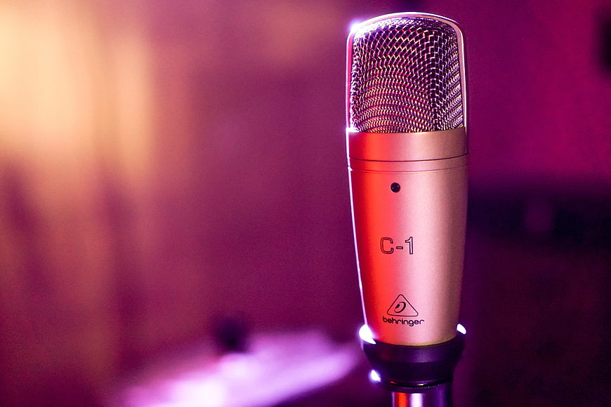 Close-up of Behringer C-1 Microphone with Purple Lighting