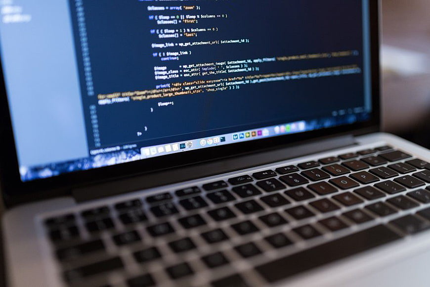 Close-up of PHP code on laptop screen