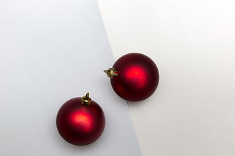 Minimal Red Christmas Baubles on White Background