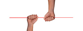 Two Hands Pulling Red String Concept of Teamwork and Collaboration
