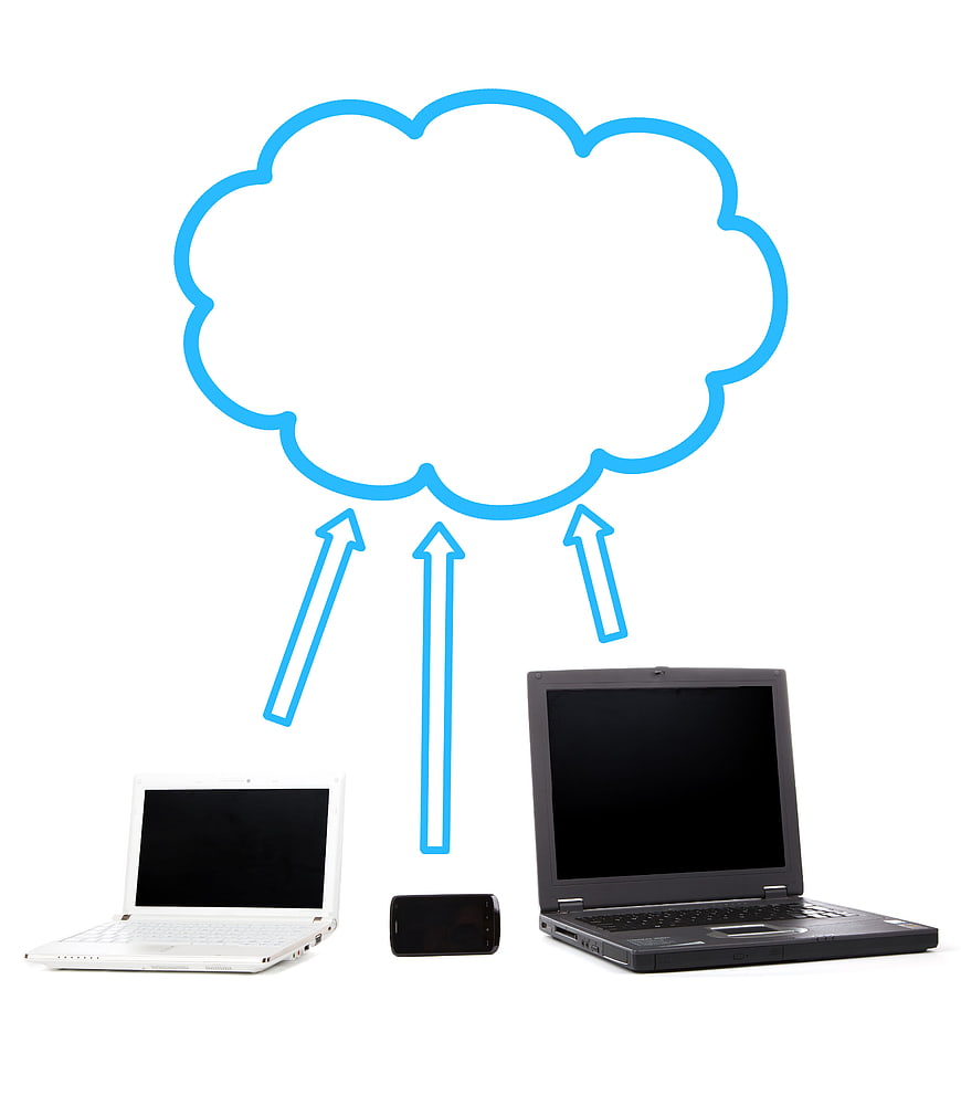 Cloud computing concept with laptops and smartphone