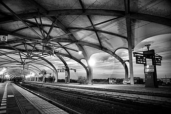 Black and White Empty Train Station Platform Architecture