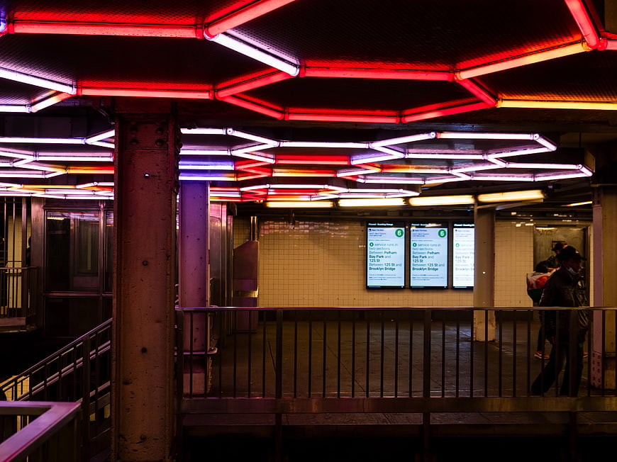 New York City Subway Station with Neon Art Installation