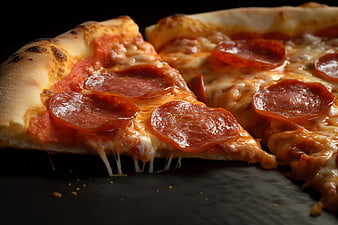 Close-up of pepperoni pizza slice with melted cheese