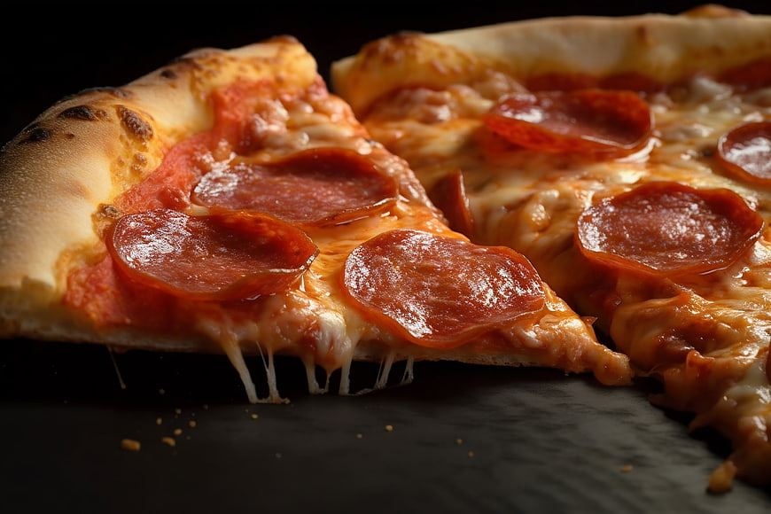 Close-up of pepperoni pizza slice with melted cheese
