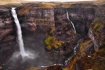 Majestic Waterfalls in Iceland Canyon Landscape