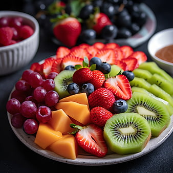 Colorful Fresh Fruit Platter with Kiwi, Strawberries, and Grapes