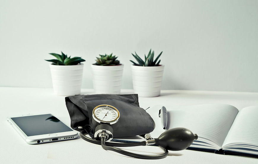 Medical Equipment Still Life With Smartphone And Succulents