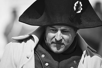 Black and white portrait of a man in a historical military uniform