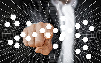 Businessman Hand Touching Digital Hexagon Network Interface