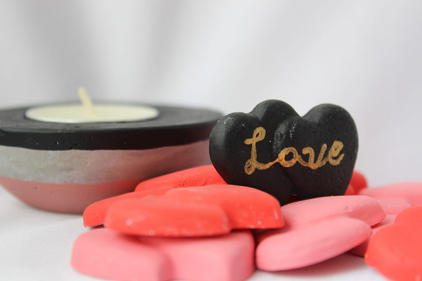 Black Heart Soap with Gold Love Text and Pink Hearts