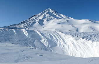 Snowy Koryaksky Volcano Peak in Kamchatka Winter Landscape
