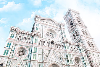 Low angle view of Florence Cathedral and Giotto's Bell Tower