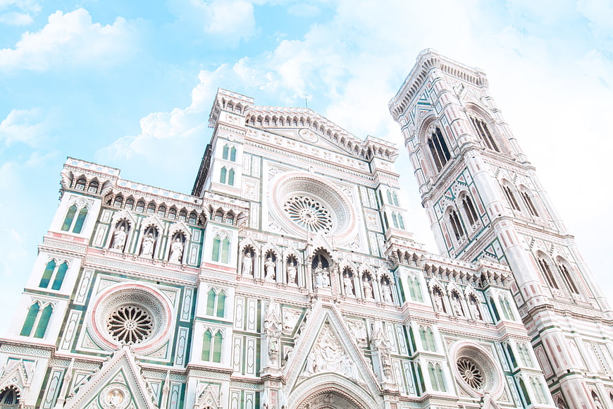Low angle view of Florence Cathedral and Giotto's Bell Tower