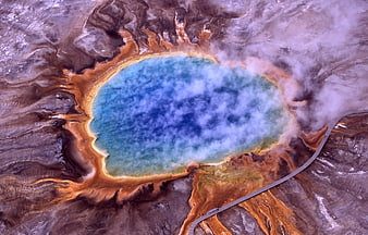 Aerial View of Grand Prismatic Spring in Yellowstone National Park