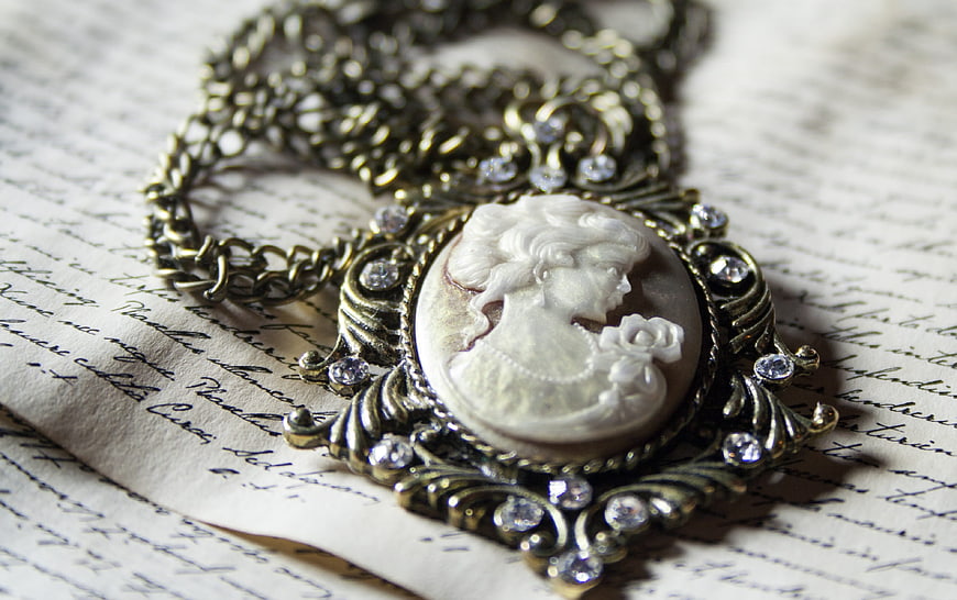 Vintage Cameo Necklace on Antique Handwritten Letter