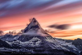 Matterhorn Mountain Peak at Sunset with Dramatic Clouds