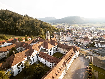 Aerial View of St. Paul's Abbey in Bregenz, Austria