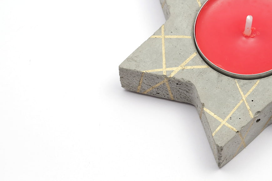 Concrete Star Candle Holder with Red Tea Light