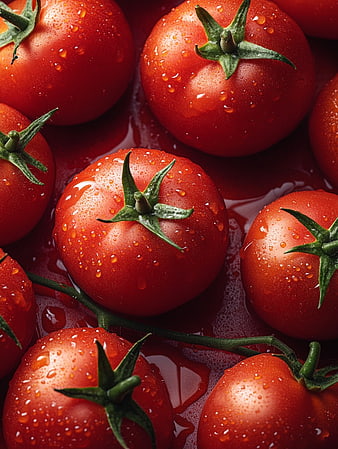 Fresh Red Tomatoes with Water Droplets Close Up
