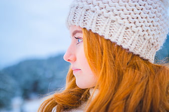 Redhead Woman in Knit Beanie Winter Profile