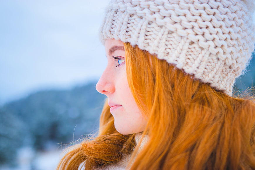 Redhead Woman in Knit Beanie Winter Profile