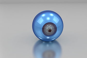 3D Render of Blue Glass Sphere with Eye Design