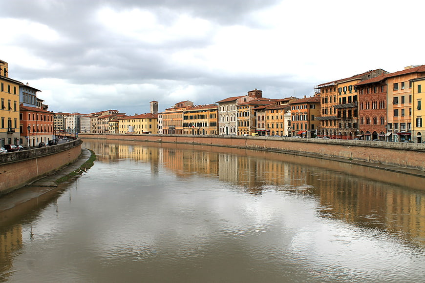 Arno River in Pisa, Italy with Historic Architecture