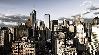 Aerial View of New York City Skyline with Skyscrapers