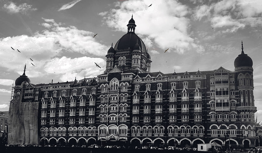 Black and white Taj Mahal Palace Hotel Mumbai India