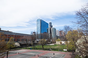 Chicago Skyline View from Tennis Courts in Spring