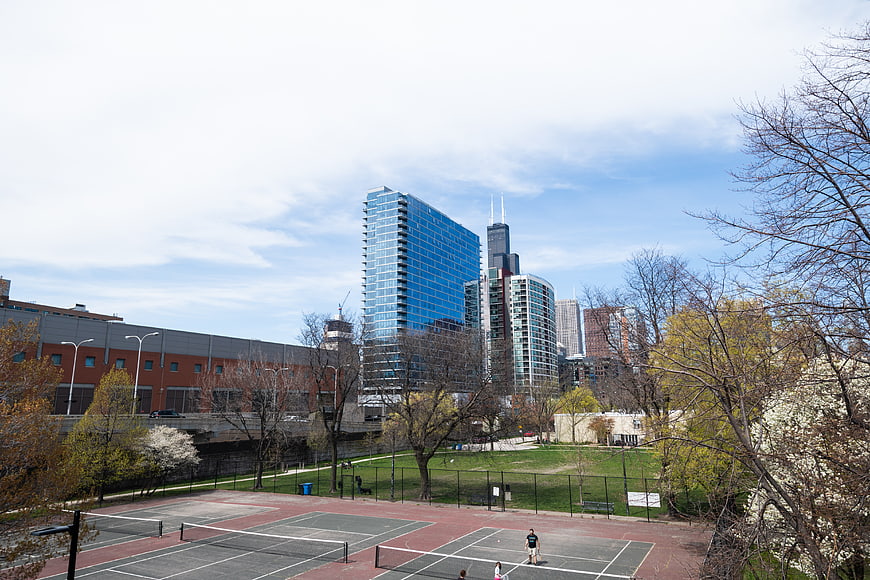 Chicago Skyline View from Tennis Courts in Spring