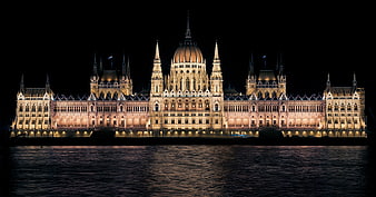 Hungarian Parliament Building Illuminated at Night in Budapest