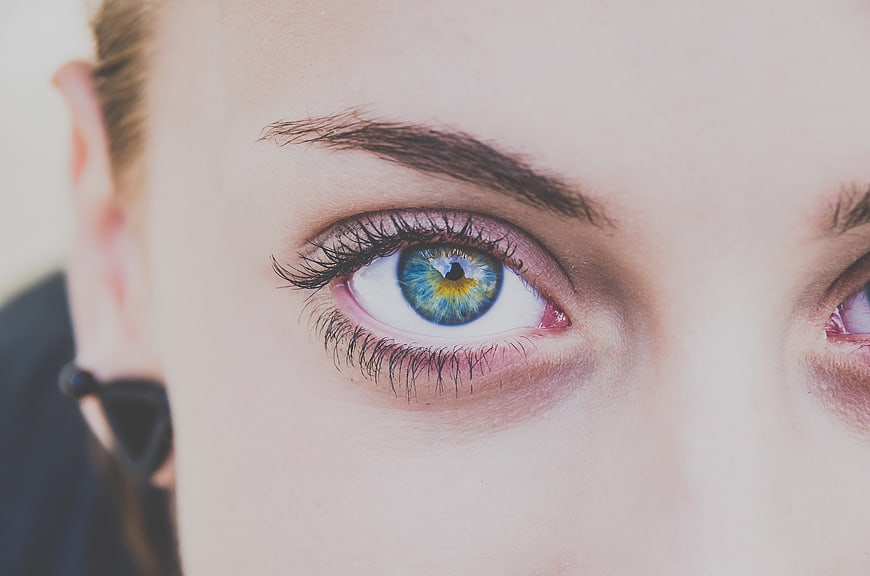 Close-up of striking blue-green eye with detailed iris