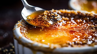 Close-up of Crème Brûlée with Cracked Caramelized Sugar Top