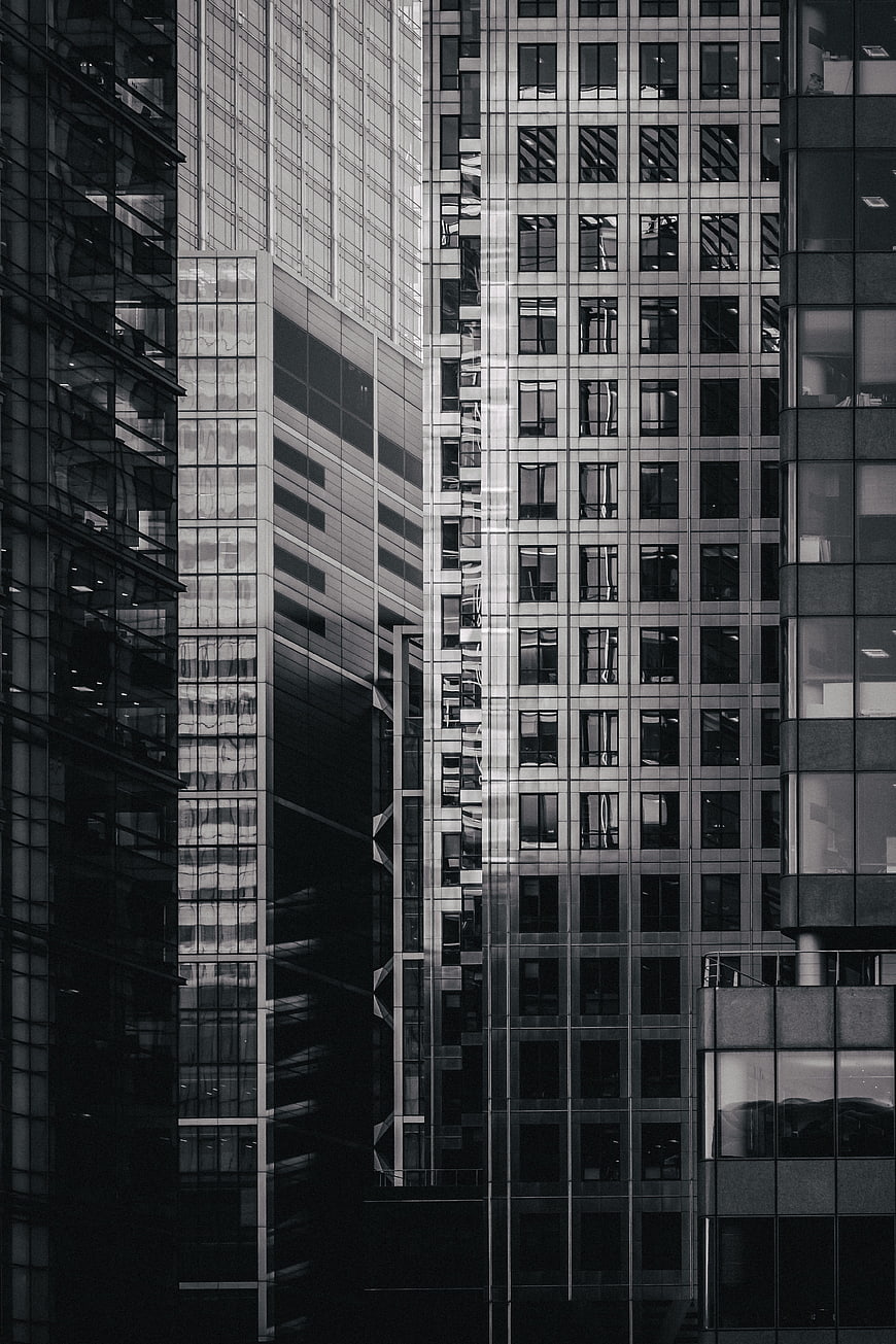 Black and white modern skyscraper architecture facade
