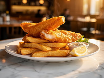 Crispy Fish and Chips with Lemon and Tartar Sauce
