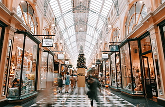 Interior of Queen Victoria Market with Christmas Tree and Shoppers