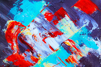 Abstract Acrylic Painting with Red and Blue Brushstrokes
