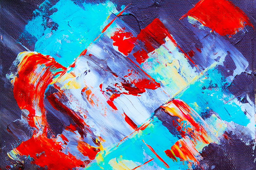 Abstract Acrylic Painting with Red and Blue Brushstrokes