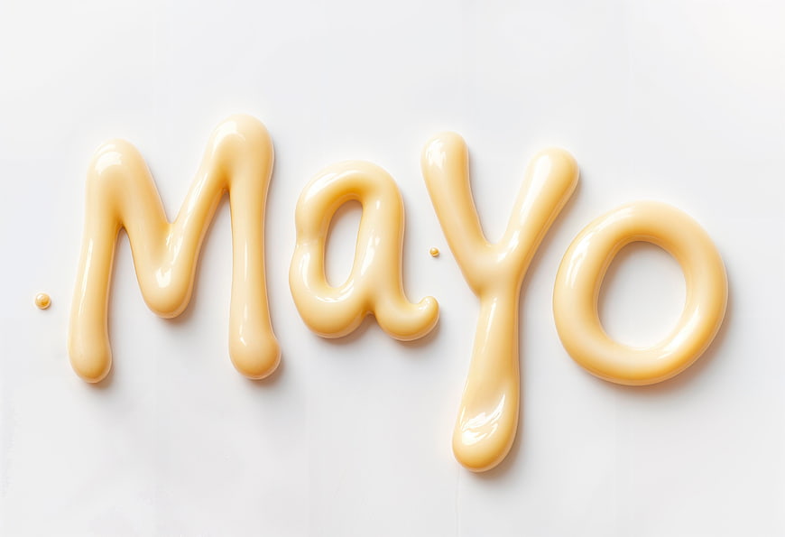Mayo Written in Mayonnaise on White Background