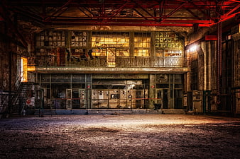 Abandoned Industrial Factory Interior With Dramatic Lighting