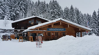 Snowy Göttschenalm Mountain Hut in Berchtesgaden