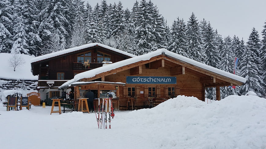 Snowy Göttschenalm Mountain Hut in Berchtesgaden