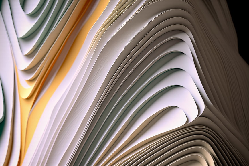 Abstract 3D Render of Layered Curved Paper Waves