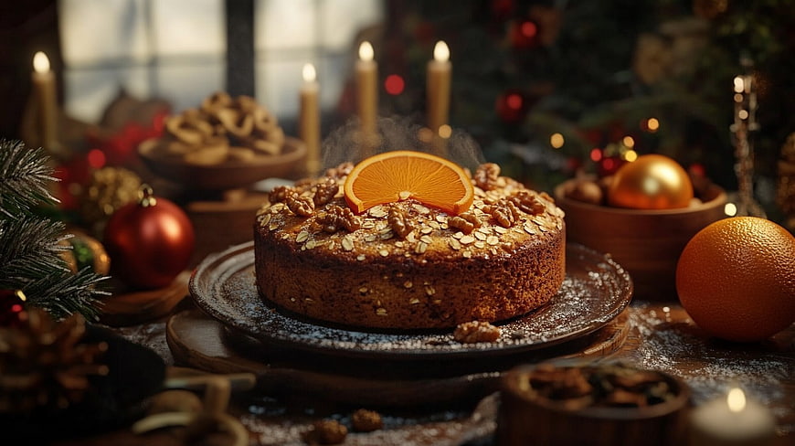 Festive Orange Cake with Nuts and Spices