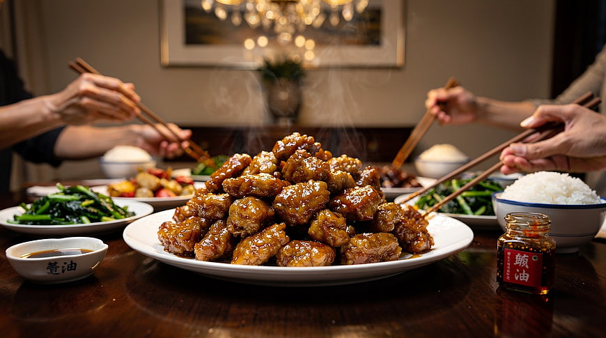 Steaming Glazed Chicken Dinner with Family