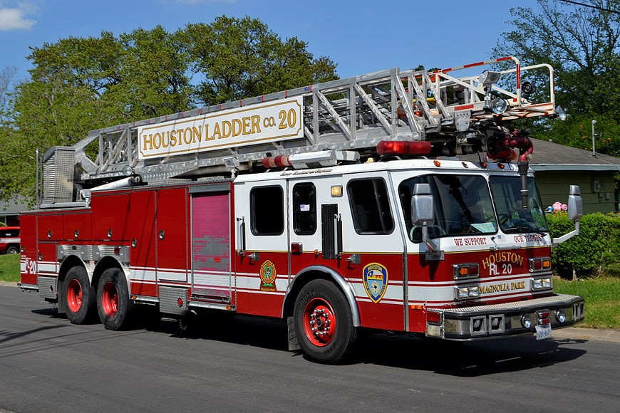 Houston Ladder Company 20 Fire Engine Parked On Suburban Street
