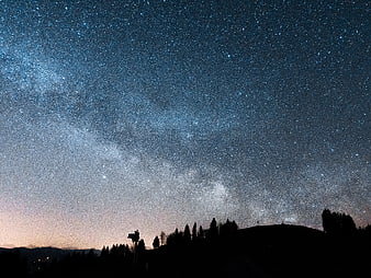 Milky Way Galaxy Over Silhouetted Mountain Ridge at Night